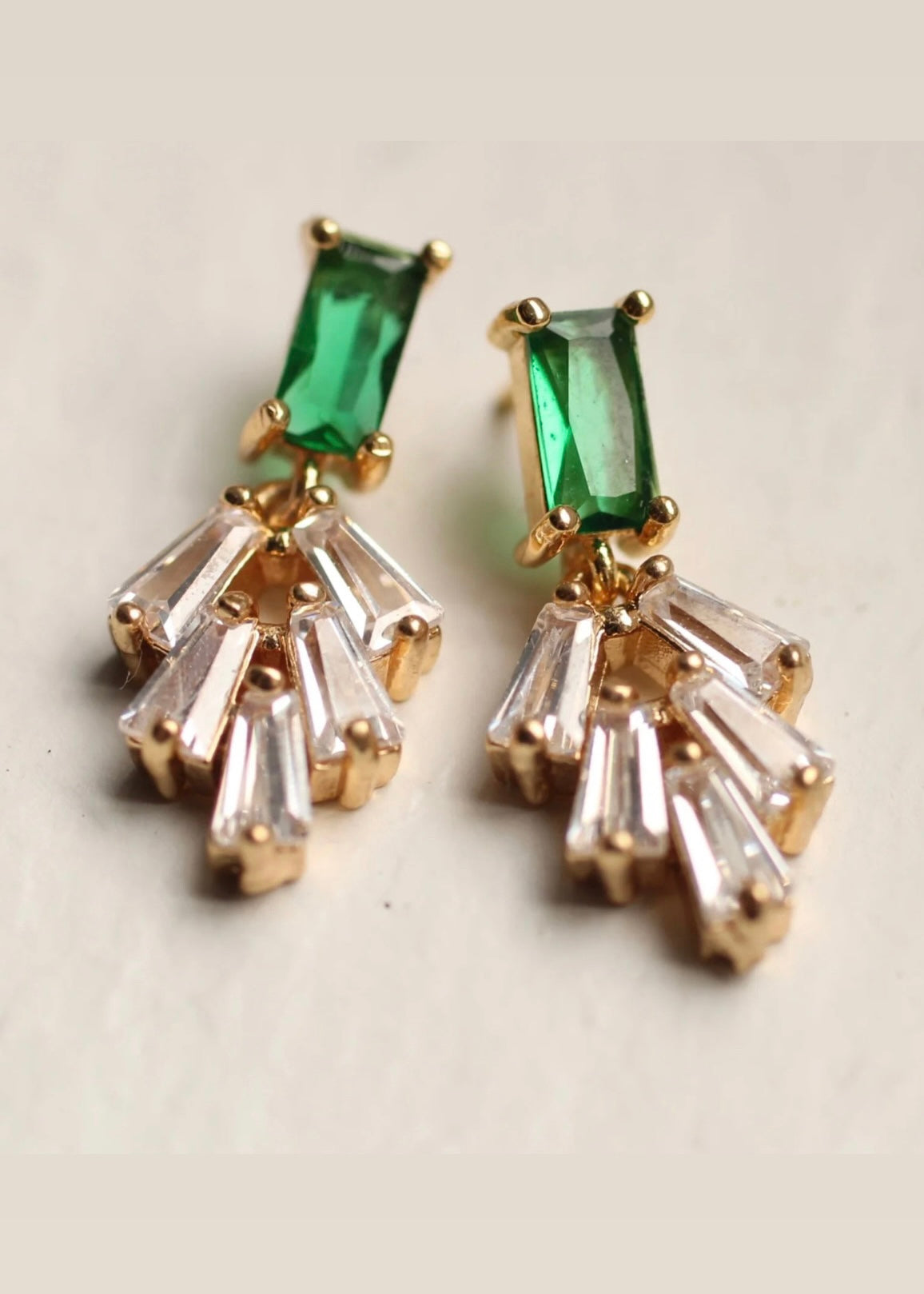 Earrings | Emerald Baguette Crystal Art Deco Earrings