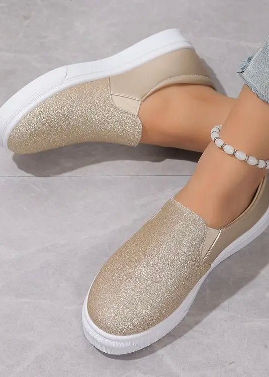 Shoes | Round Toe Sequined Flat Loafers