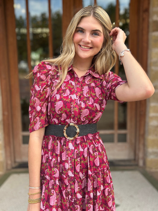 Dress | Midi Floral Print Magenta