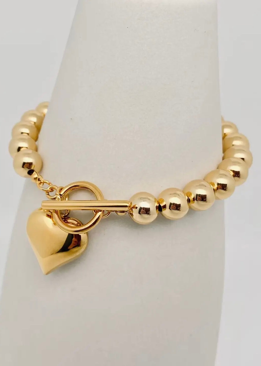 Bracelet | Heart Charm Gold Plated 8mm Beads Chain Bracelet