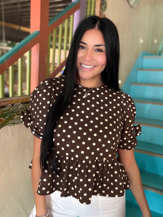 Blouse - Polka Dot Peplum
