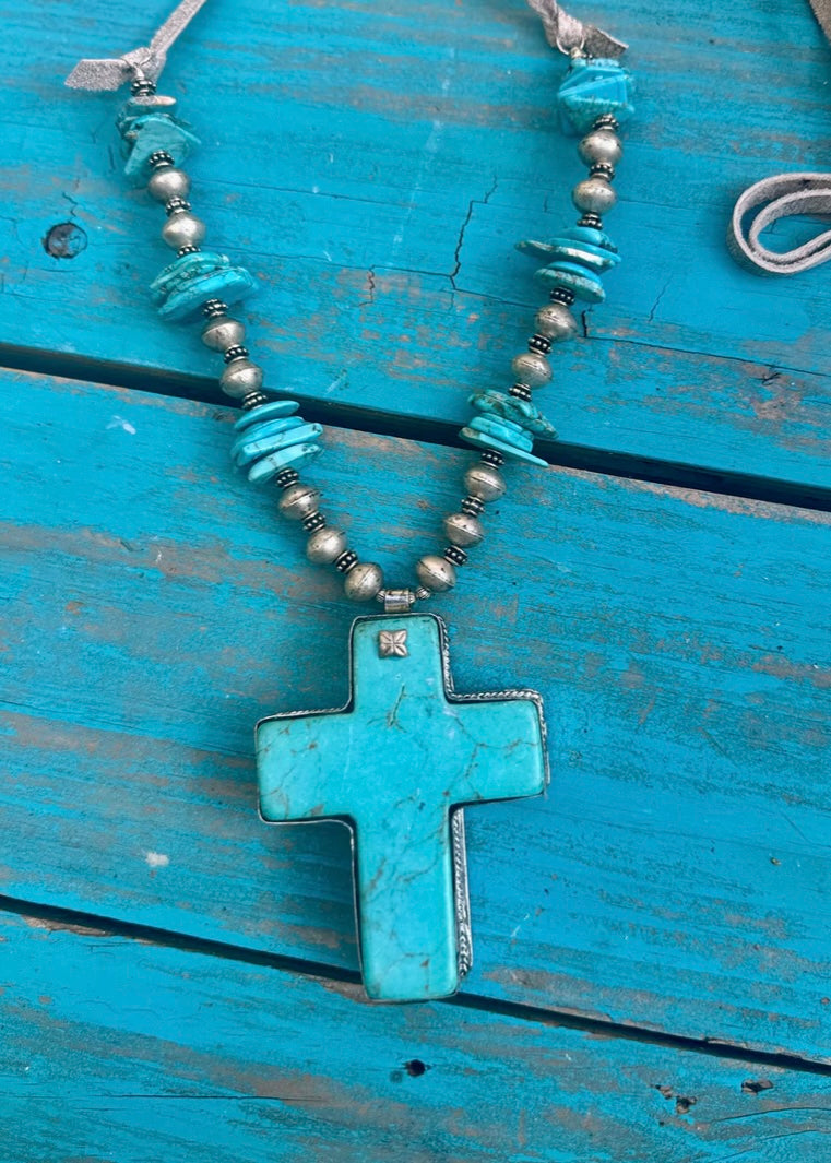 Necklace | Large Turquoise Cross Pendant