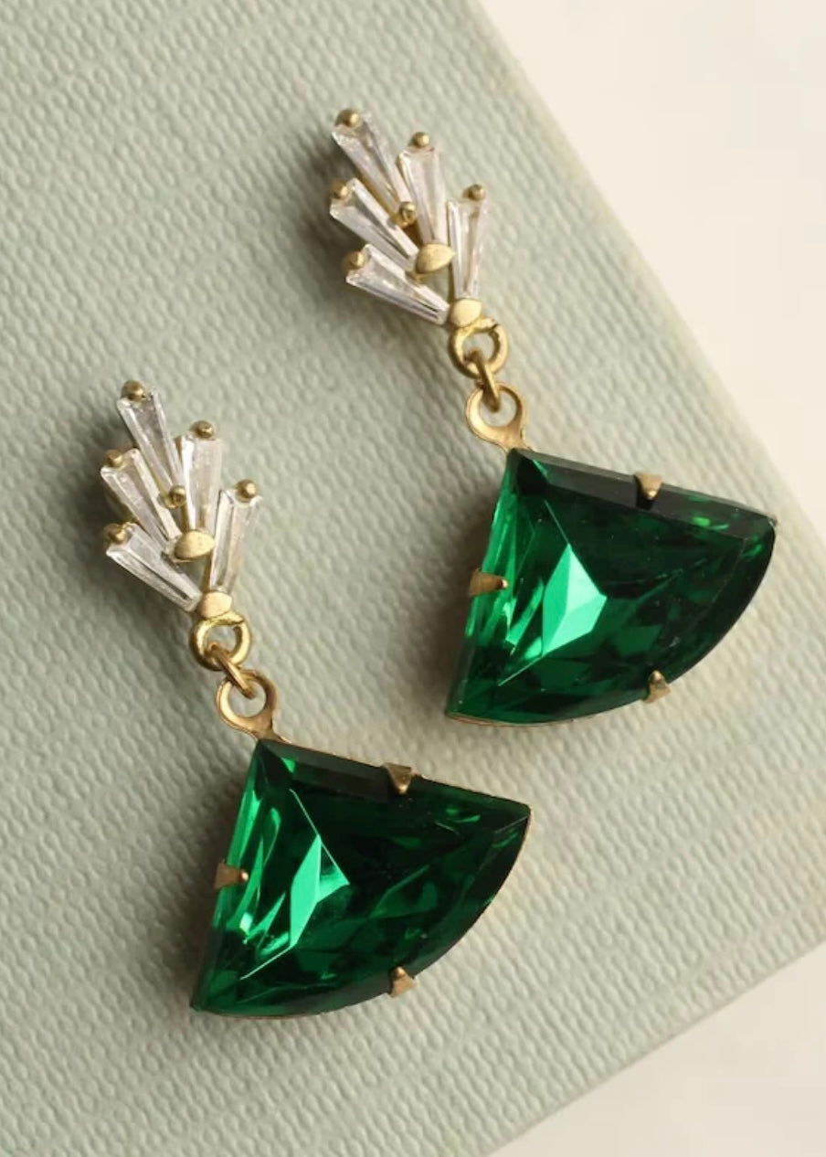 Earrings | Emerald Green Chrysler Art Deco Earrings