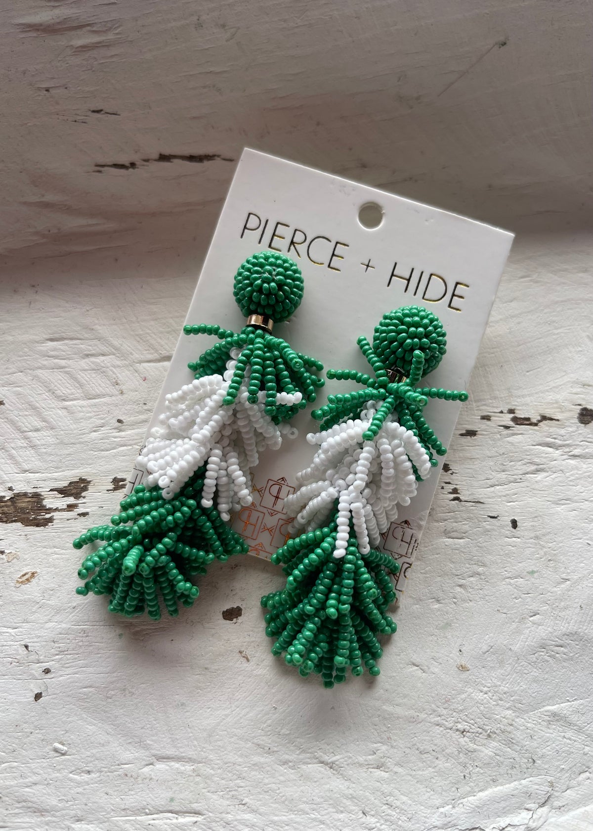 Earrings | Green &amp; White Tiered Tassel Earrings