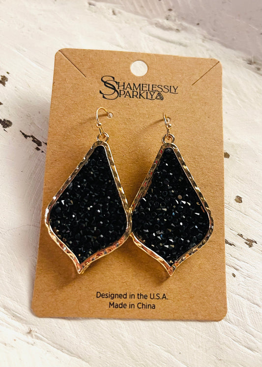Earrings | Black Glitter Pave Rhinestone Teardrop Earrings