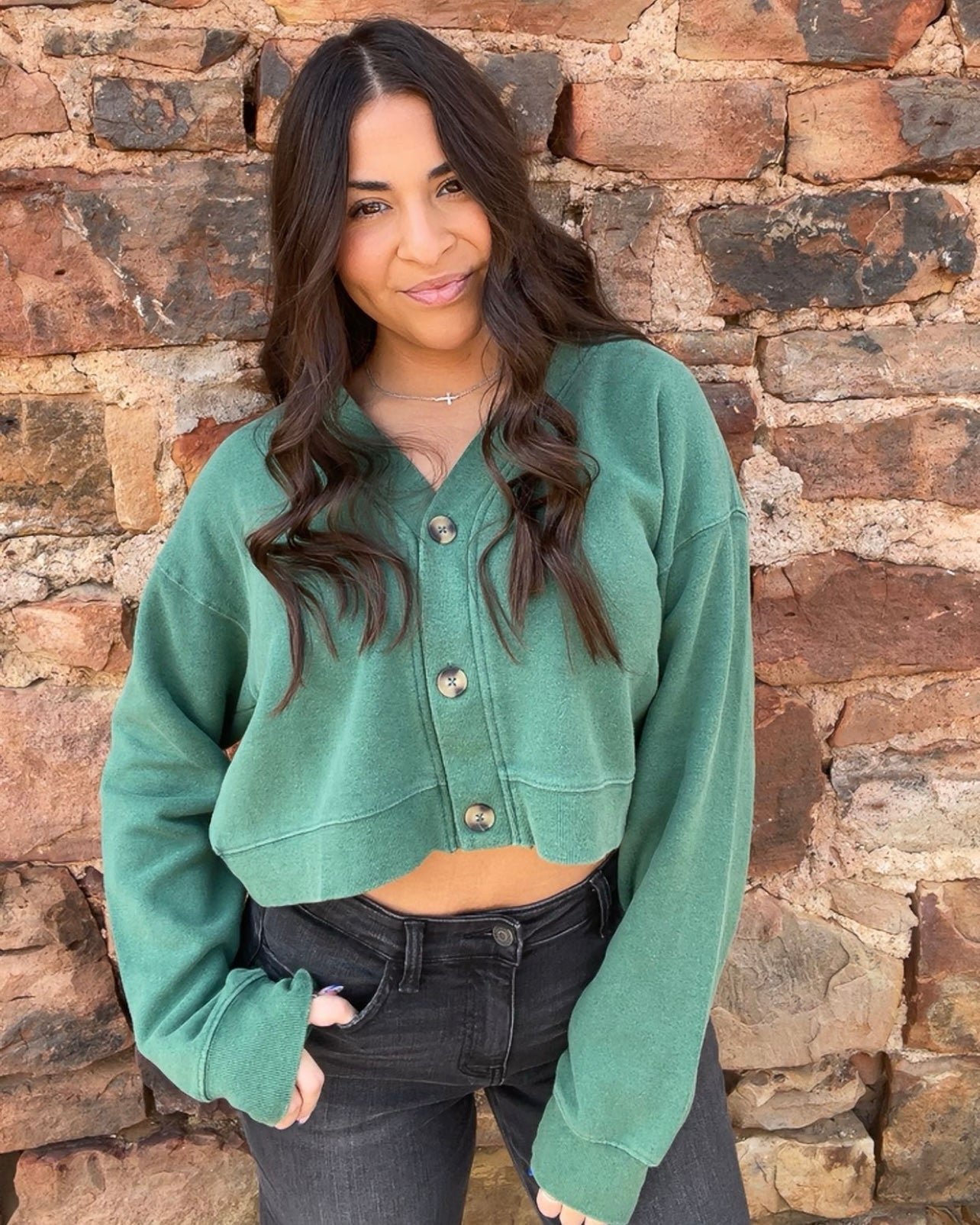 Tops | Sweater Cardigan Washed French Terry Cropped