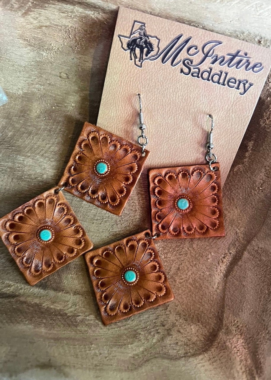 McIntire Saddlery | Leather Double Concho Earrings