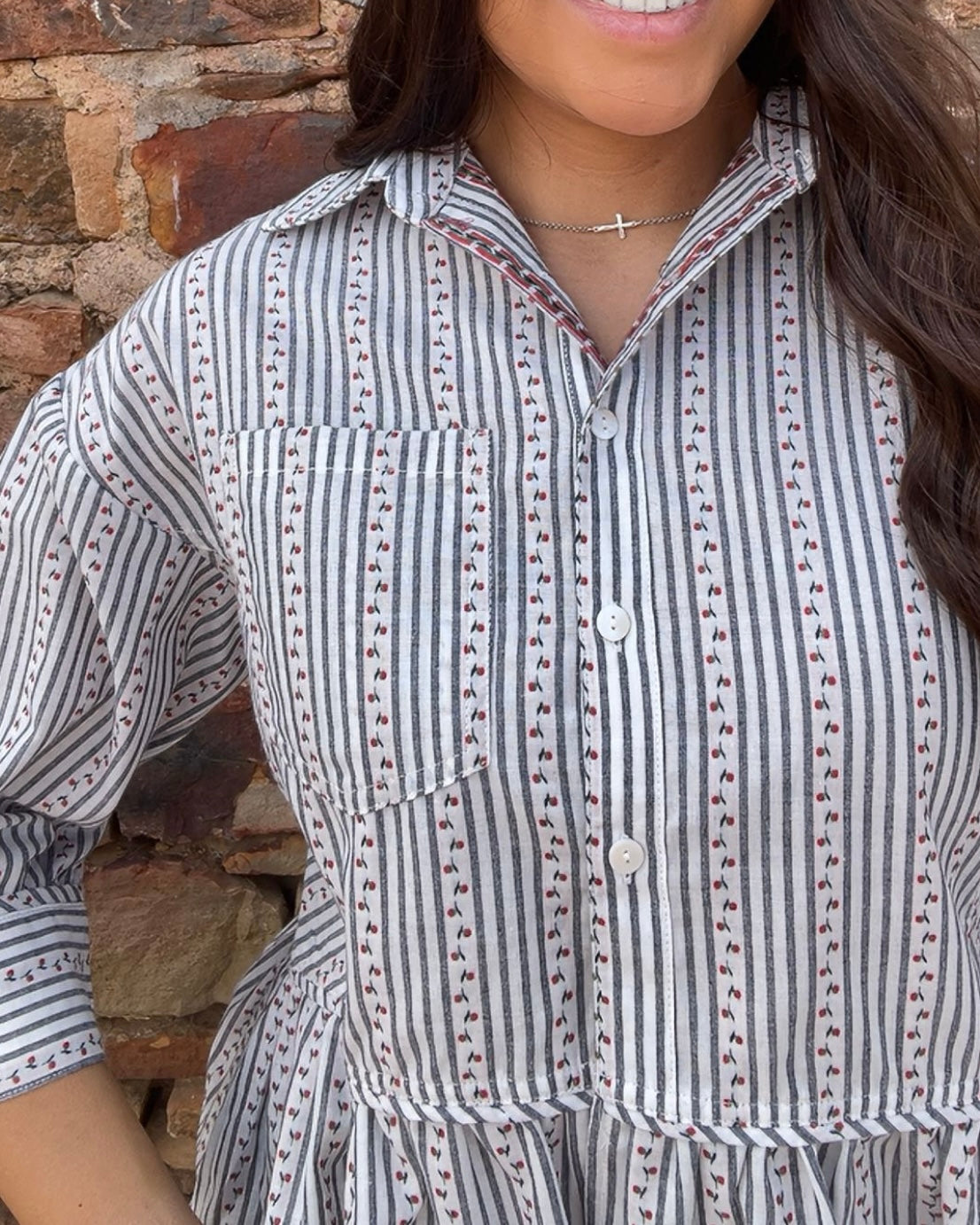 Tops | Blouse Rose Denim Button Down Puff Sleeve