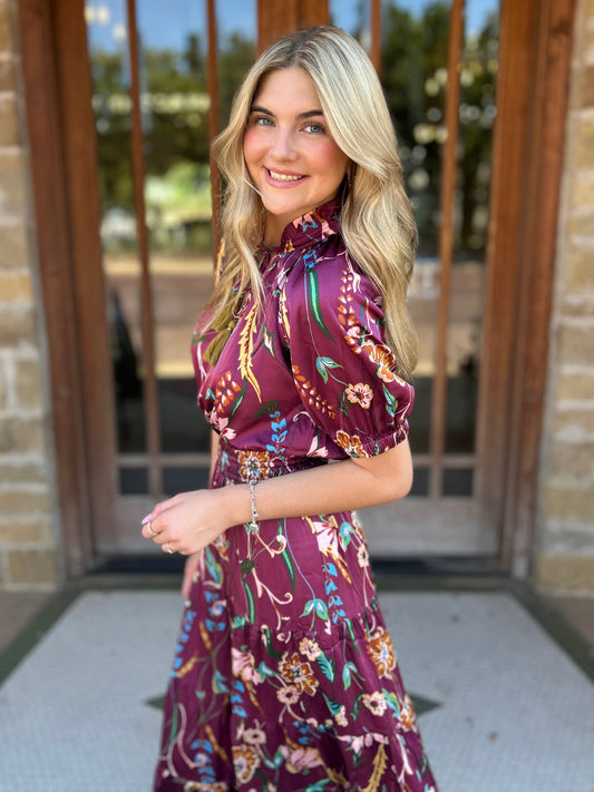 Dress | THML Maxi Smocked Waist Tassel Floral