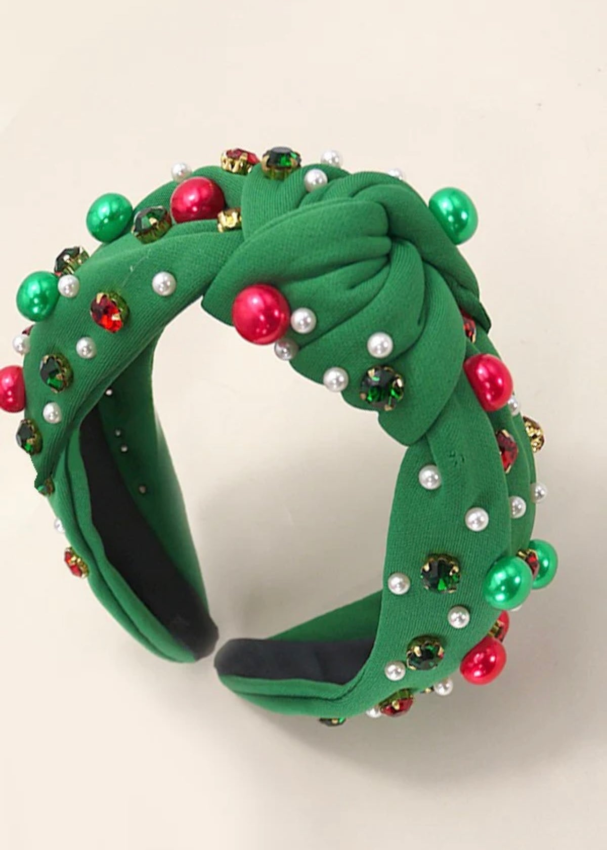 Green Christmas Jingle Bell Seed Bead Headband