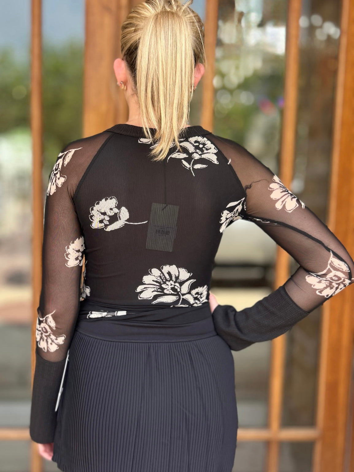 Top - Black Floral Mesh Long Sleeve