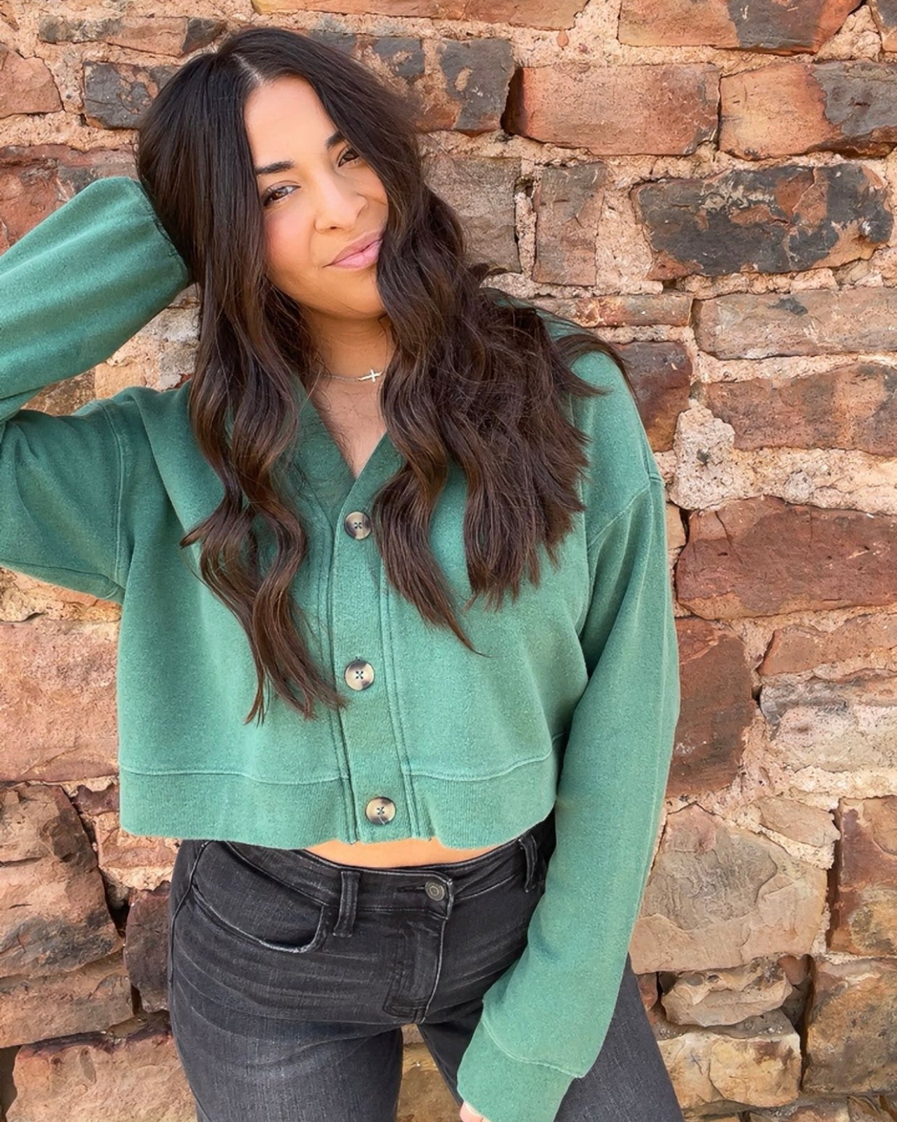 Tops | Sweater Cardigan Washed French Terry Cropped