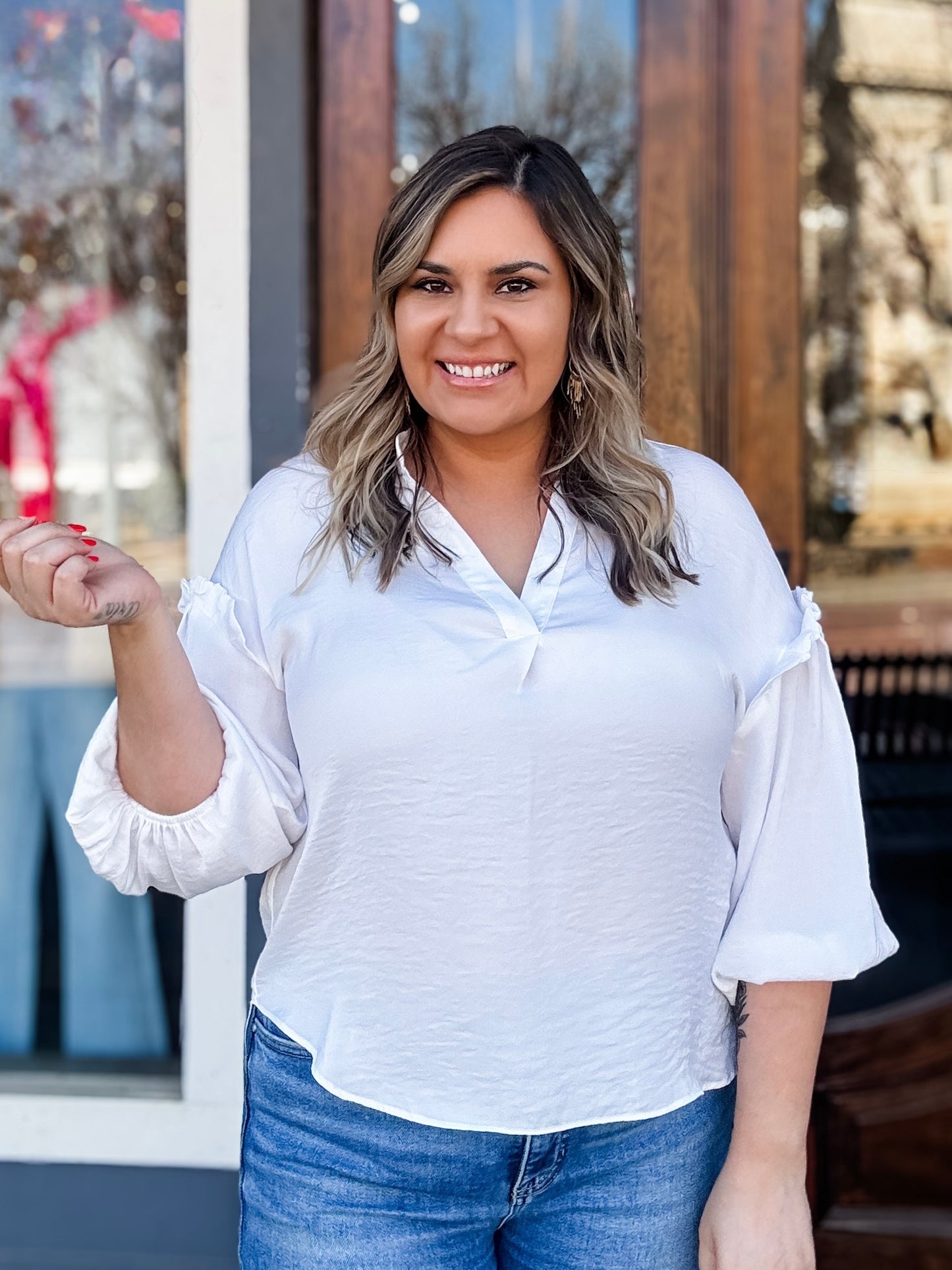 Blouse - White Balloon Sleeve