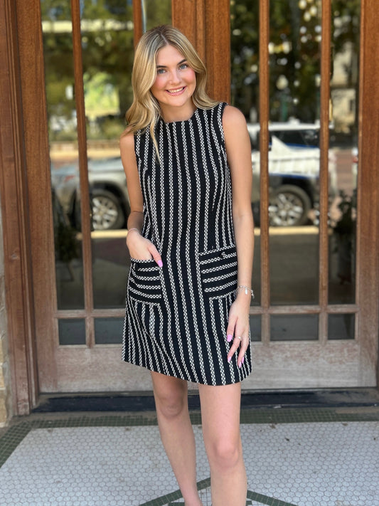 Dress | Striped Tweed Sheath Mini Black/White