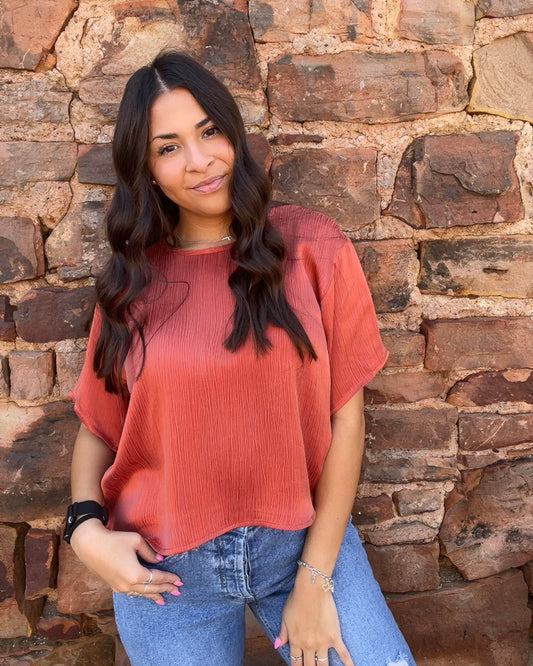 Tops | Blouse Rust Woven Cupro Short Sleeve