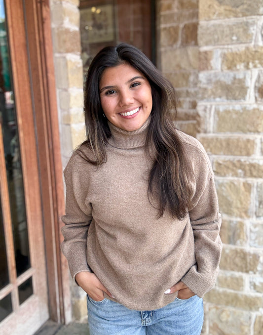 Top | One Size Fits All Khaki Loose High Neck Pullover Sweater