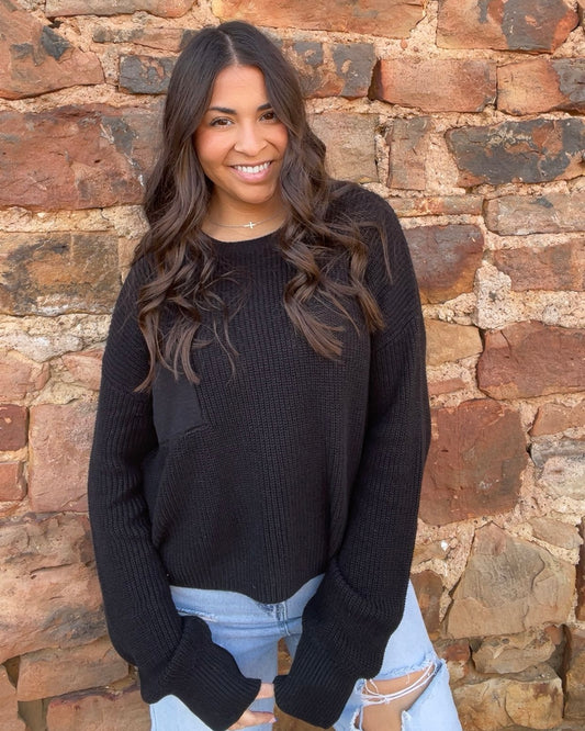 Tops | Sweater Black Pocket Detailed Crew Neck