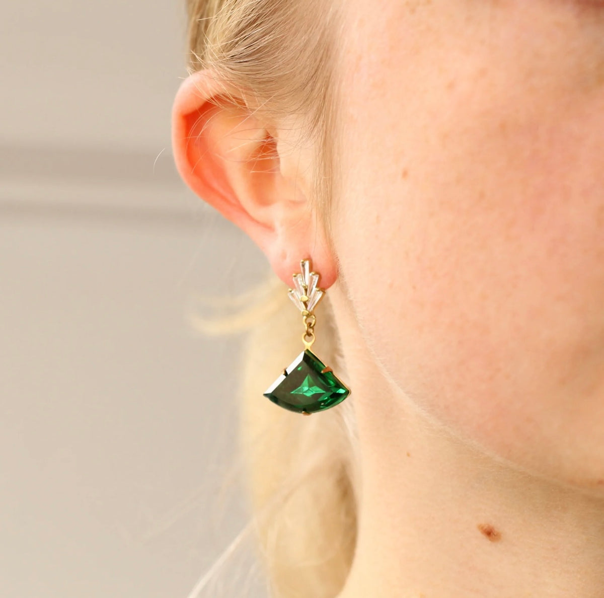 Earrings | Emerald Green Chrysler Art Deco Earrings