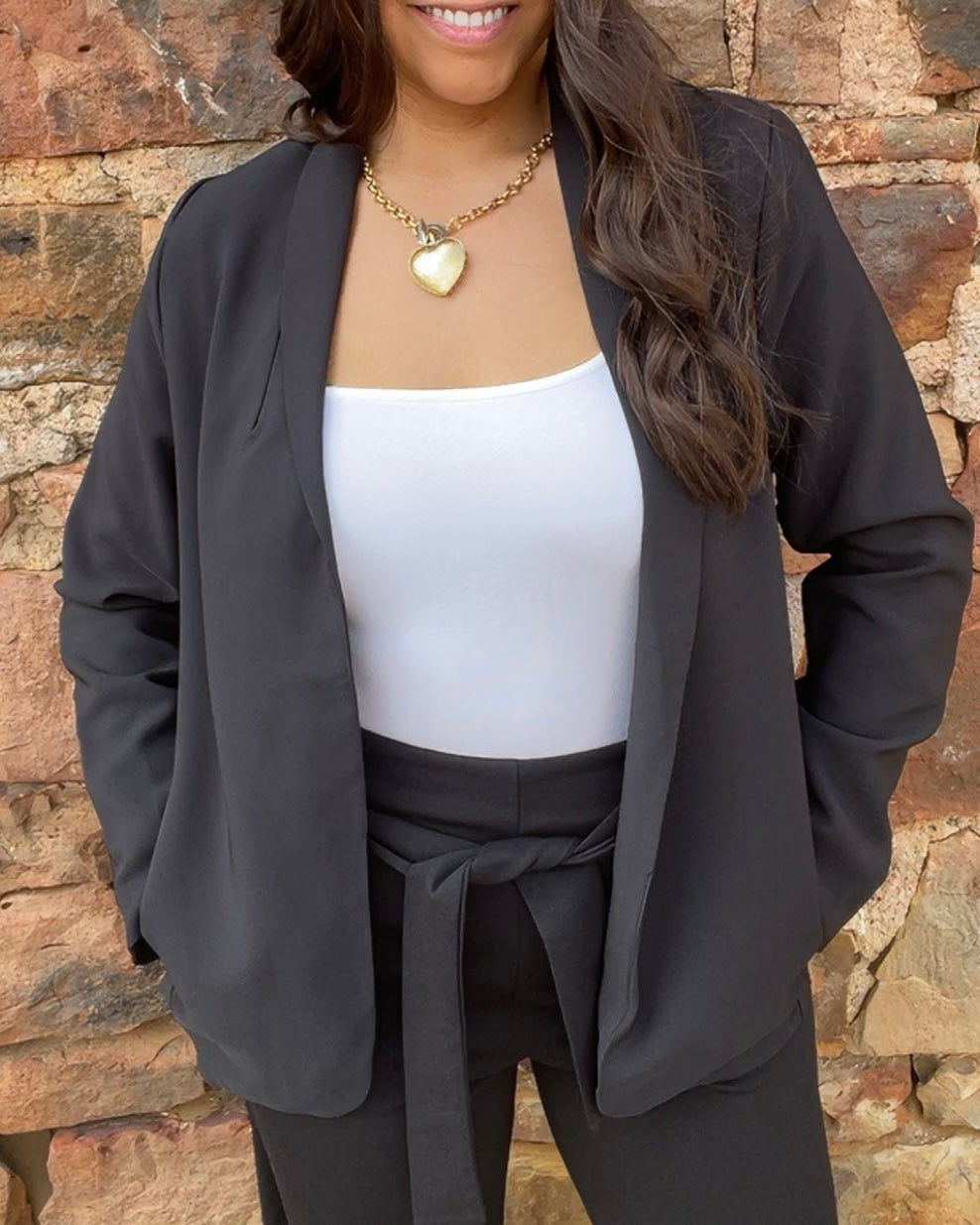 Jacket | Blazer Black Woven Long Sleeve W/Lining