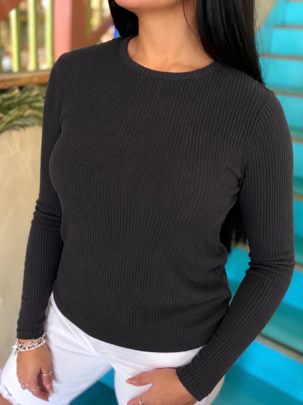 Top - Brush Ribbed Black