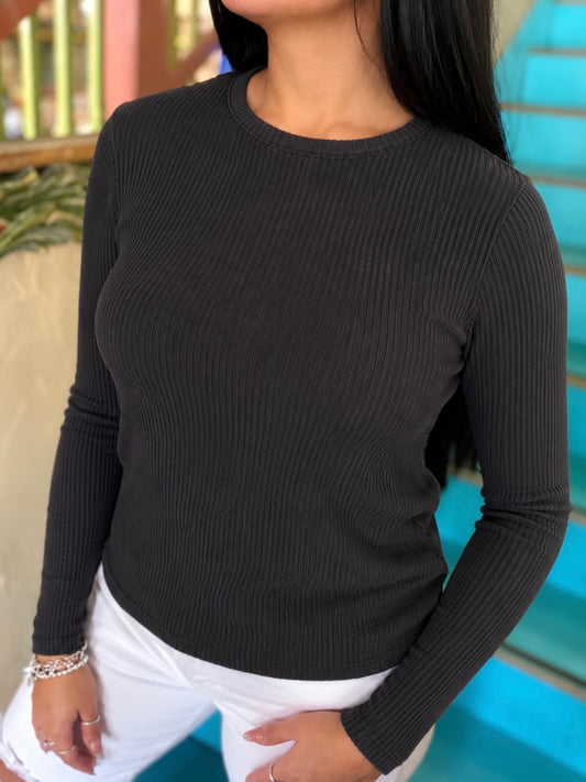Top - Brush Ribbed Black