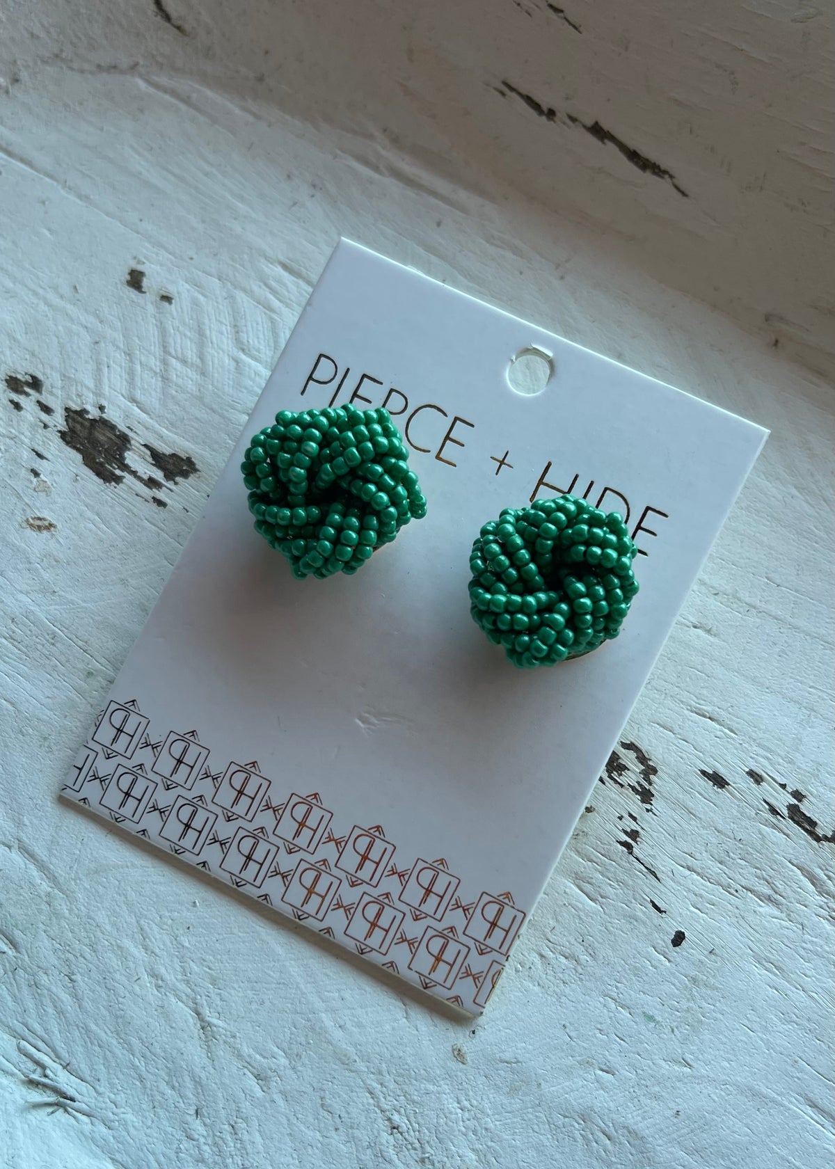 Earrings | Green Custom Beaded Knot Studs