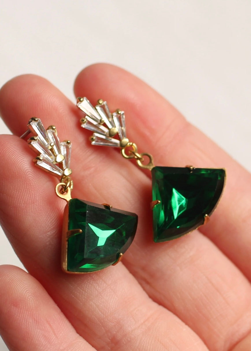 Earrings | Emerald Green Chrysler Art Deco Earrings