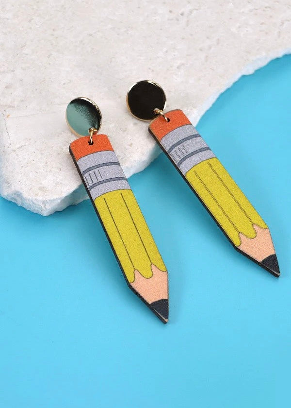 Wood Pencil Teacher Drop Earrings