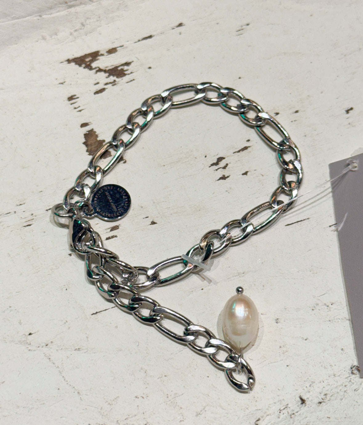 Bracelets | Silver Figaro Pearl Link Bracelet