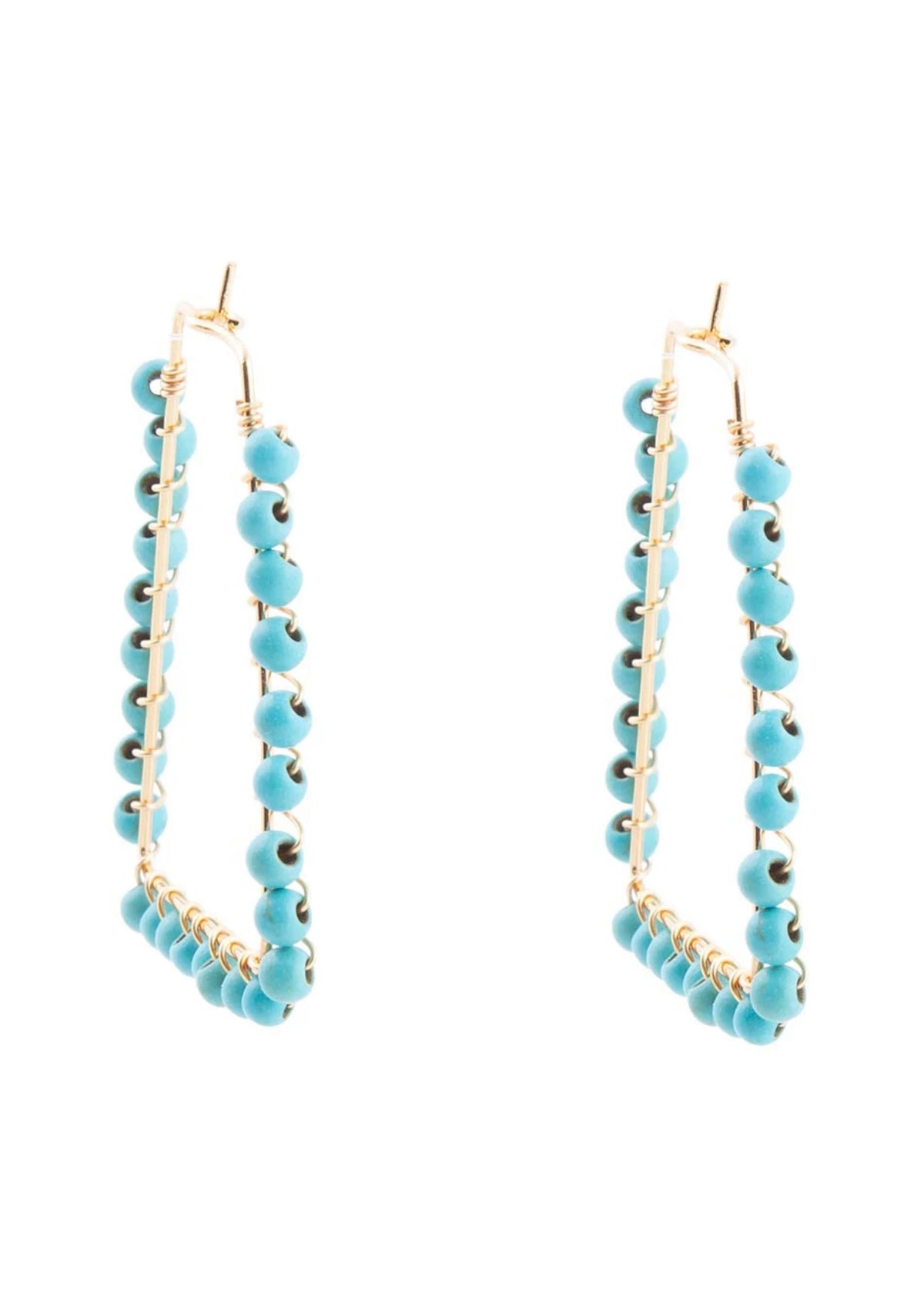 Earrings | Canyon Blue Turquoise Magnesite Golden Hoop Beaded Earrings