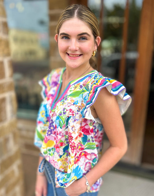 Tops | Blouse Spring Bloom Multicolor Floral Printed
