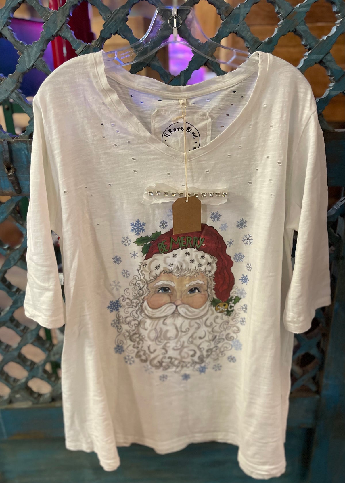 Top | Be Merry Santa Tattered Tee