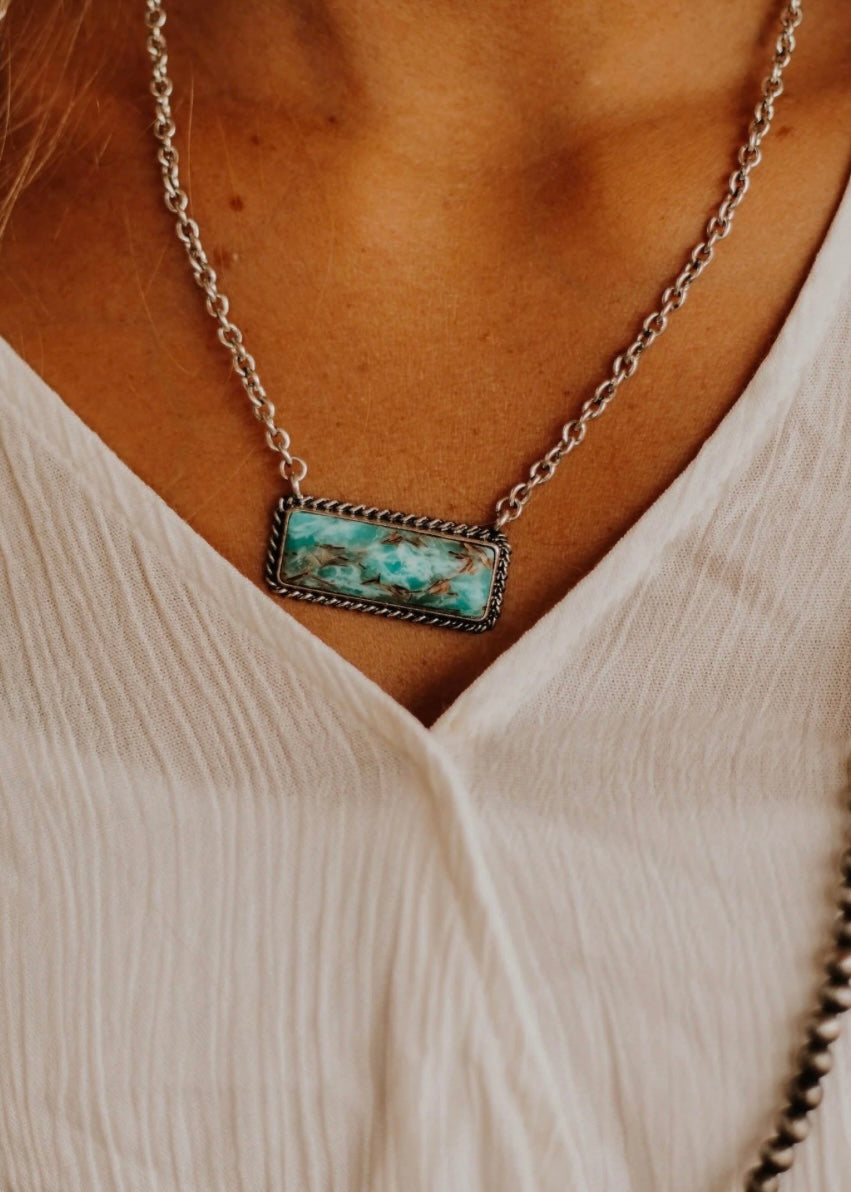 Necklace | Marbled Turquoise Bar Necklace