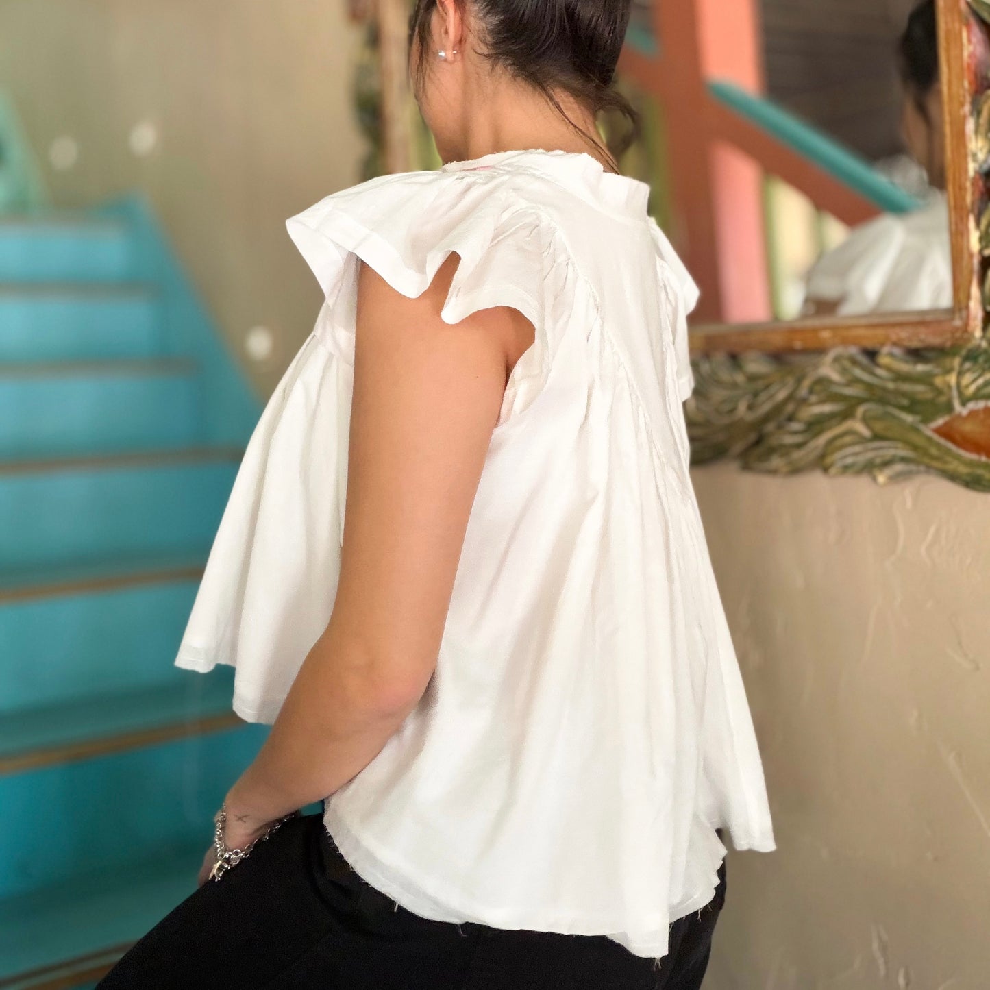 Blouse - Embroidered Ruffle Sleeve