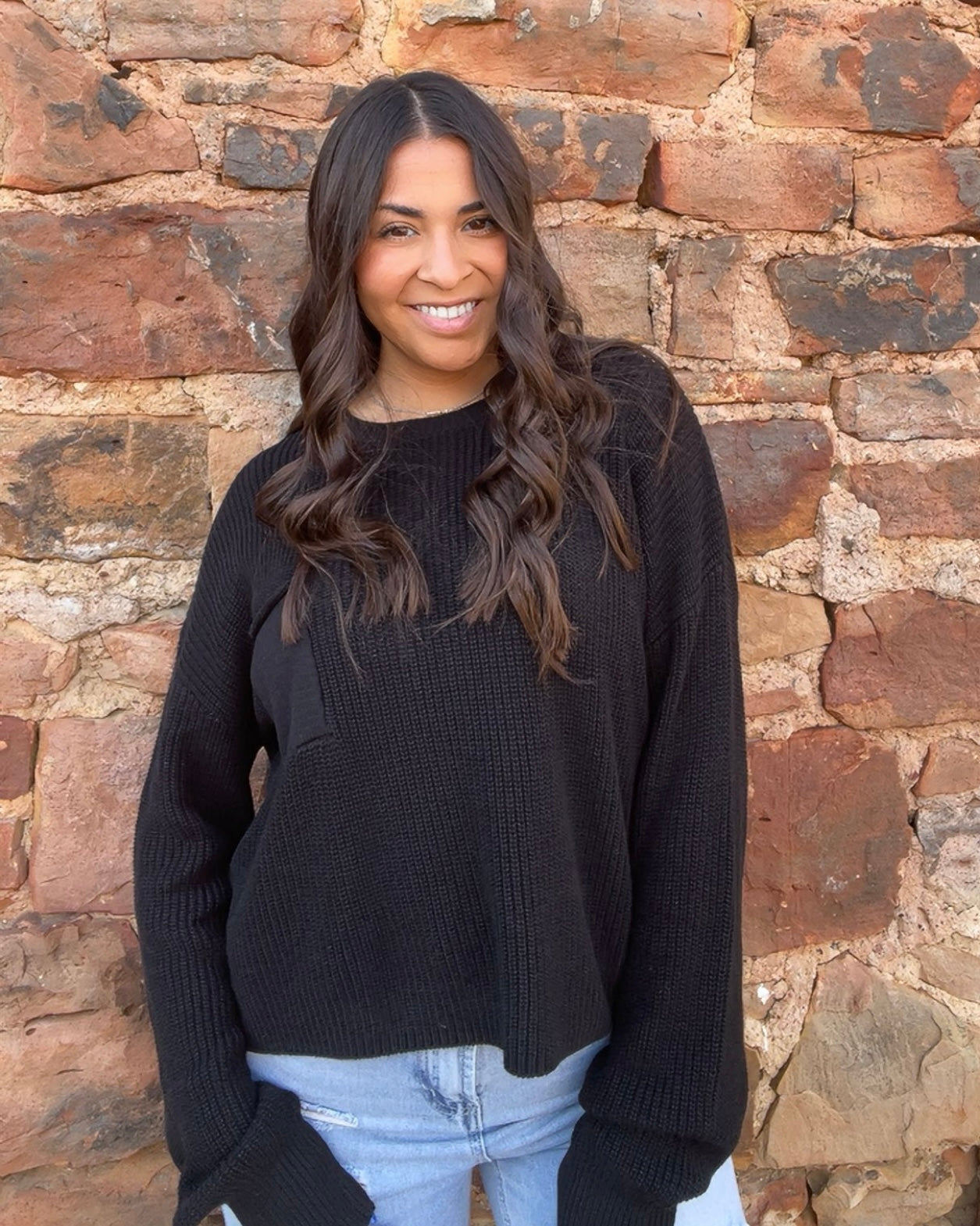 Tops | Sweater Black Pocket Detailed Crew Neck