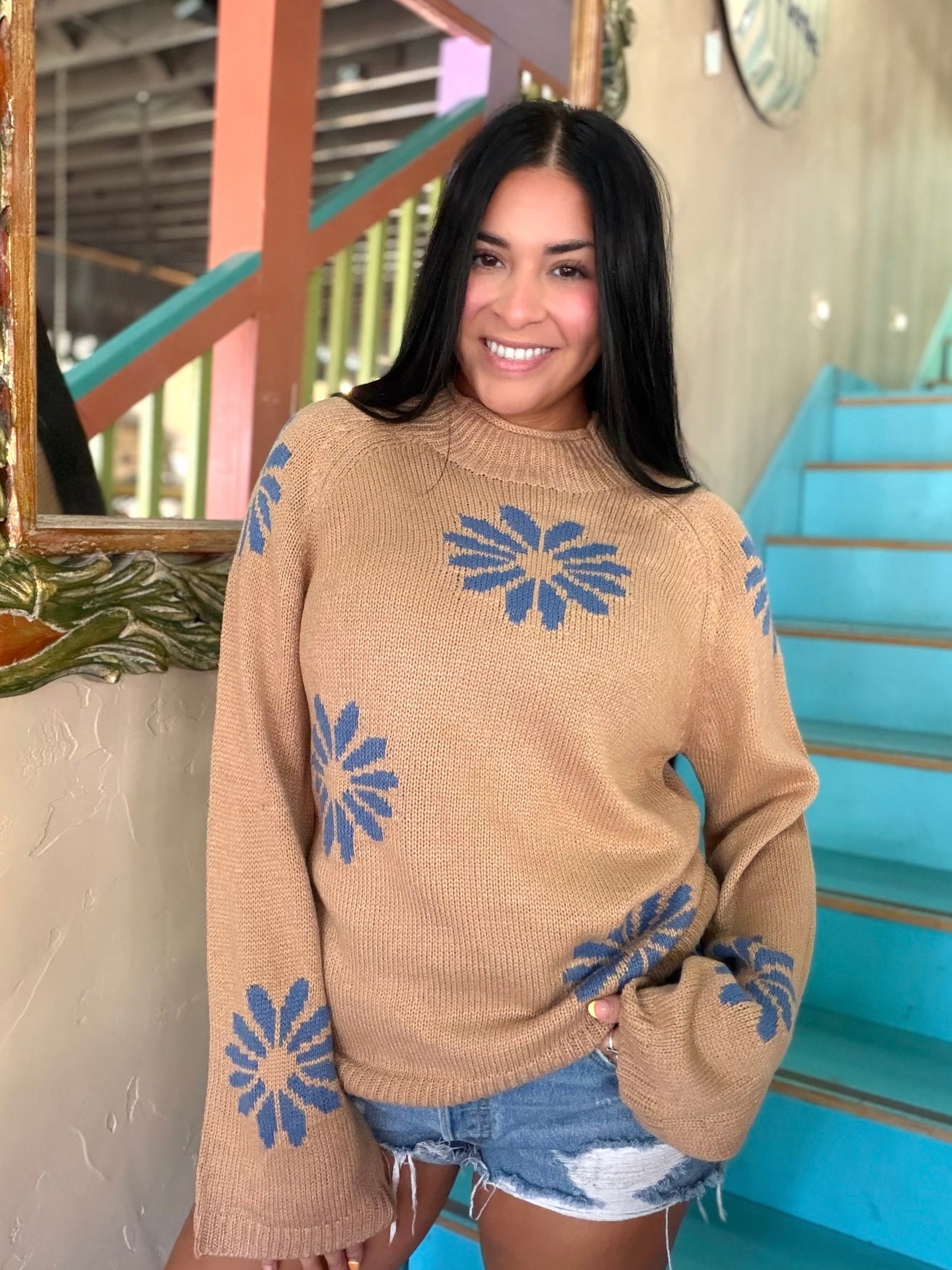 Sweater - Khaki Floral Knit