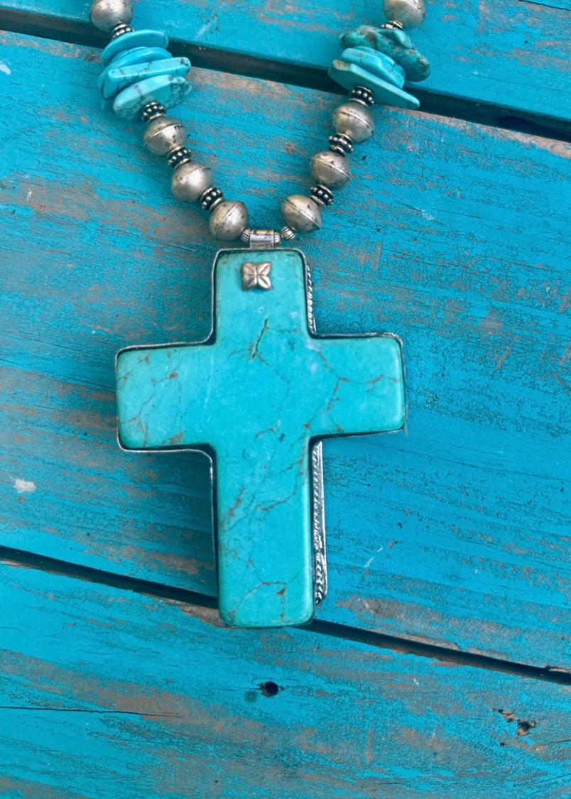 Necklace | Large Turquoise Cross Pendant