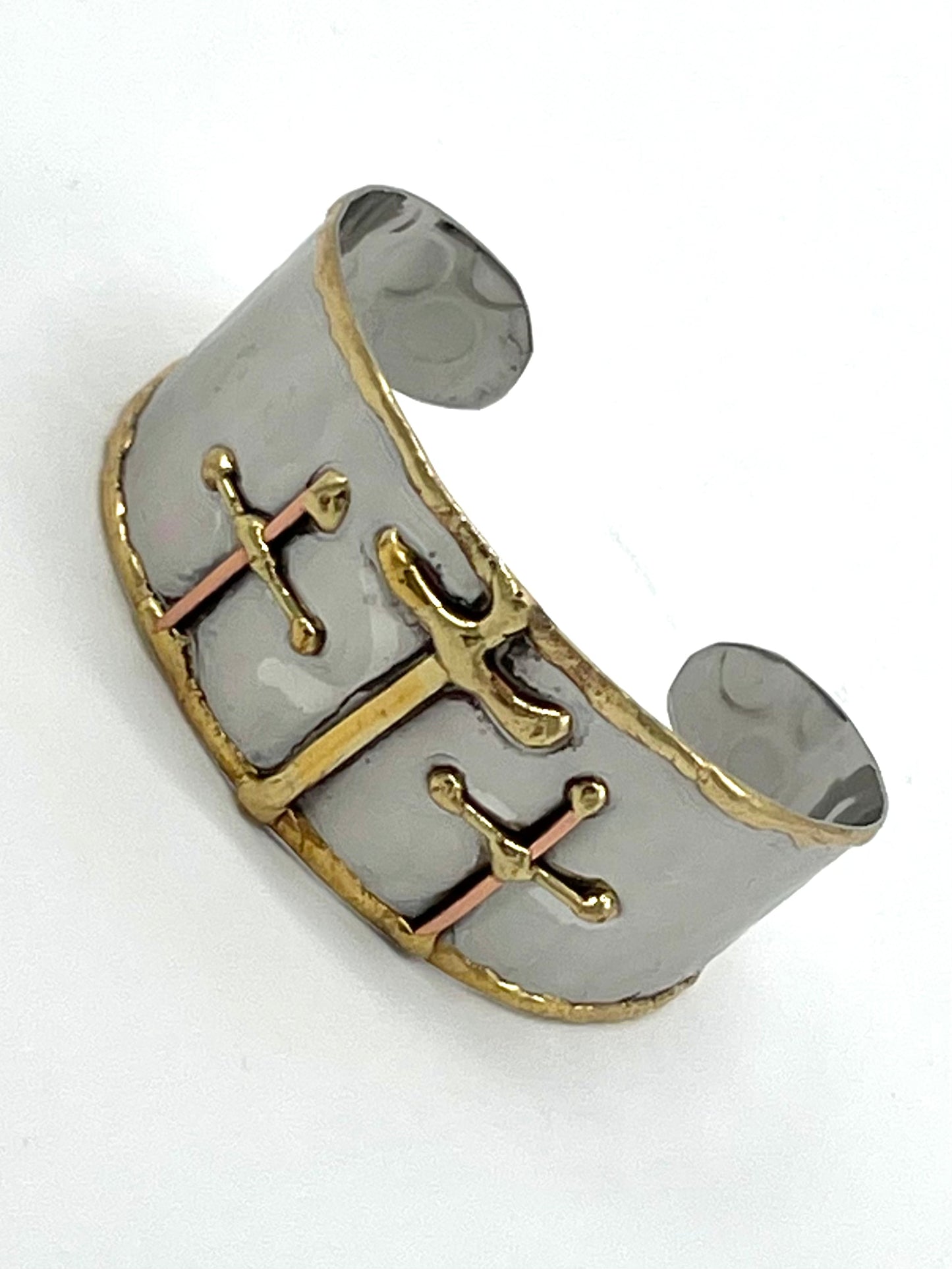 Jewelry | Bracelet Cuff Three Gold Crosses Mixed Metal
