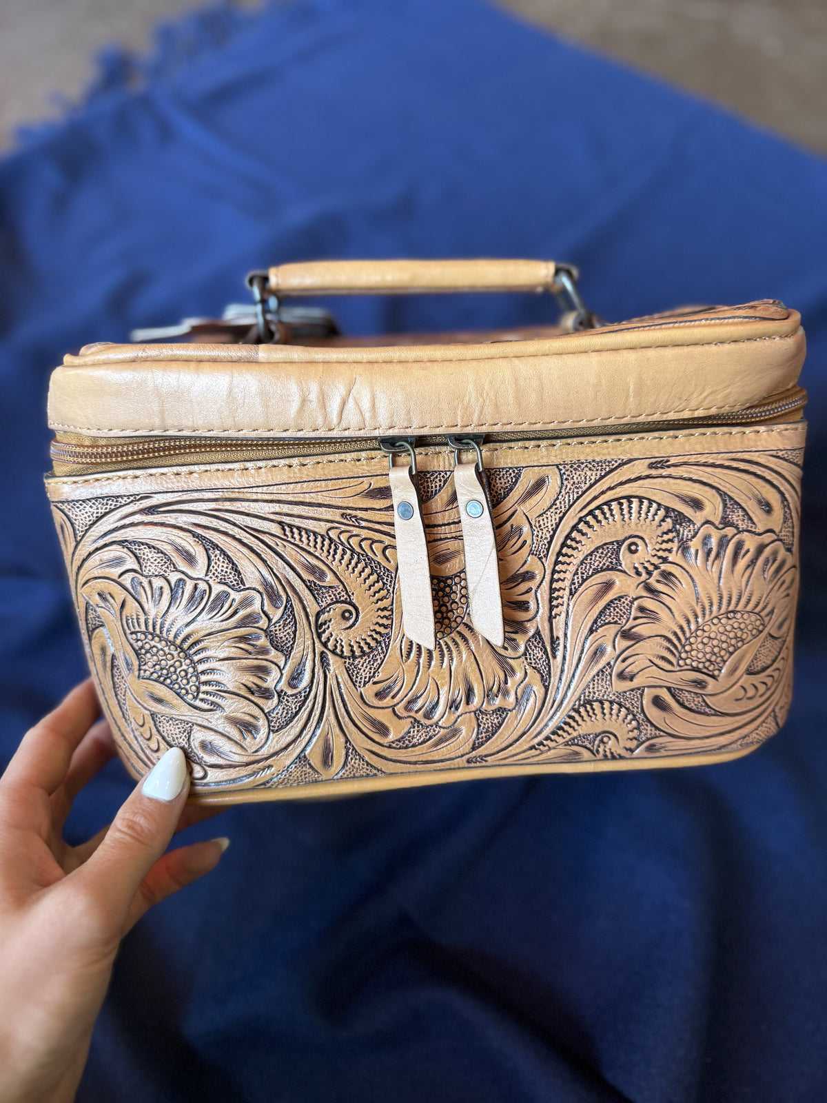 Jewelry Storage | Tan Hand Tooled Leather Organizer Case