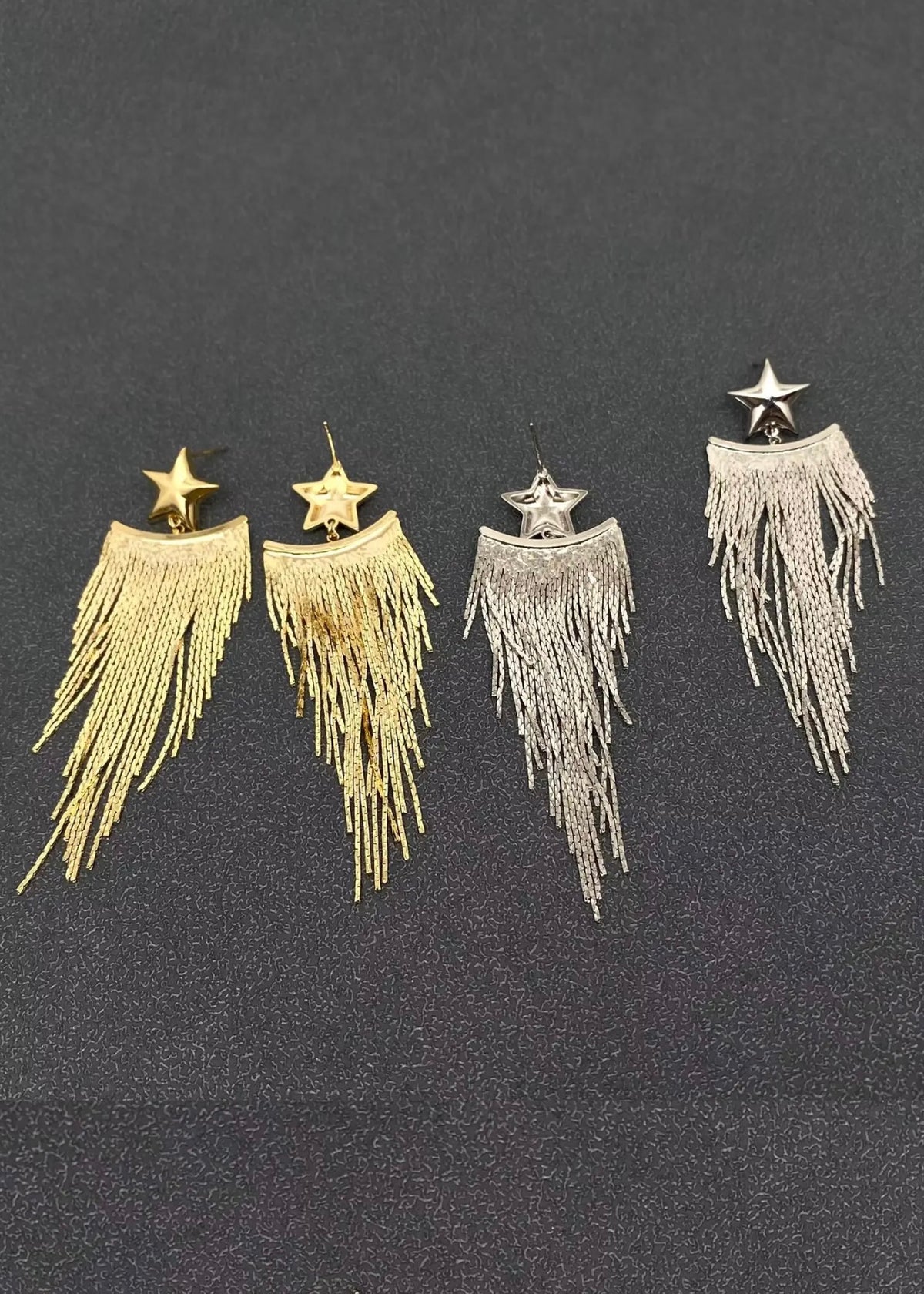 Earrings | Gold Plated Metal Chain Fringe Star Post Earrings