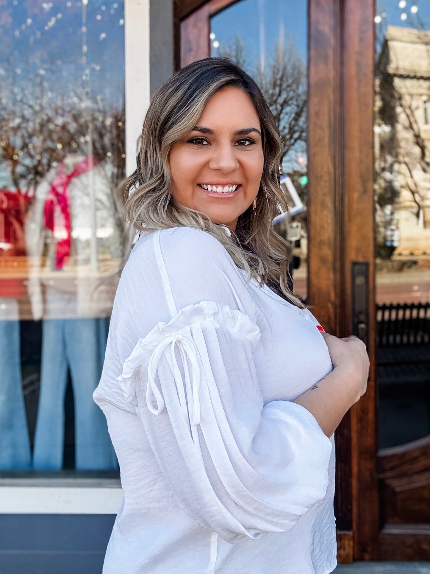 Blouse - White Balloon Sleeve