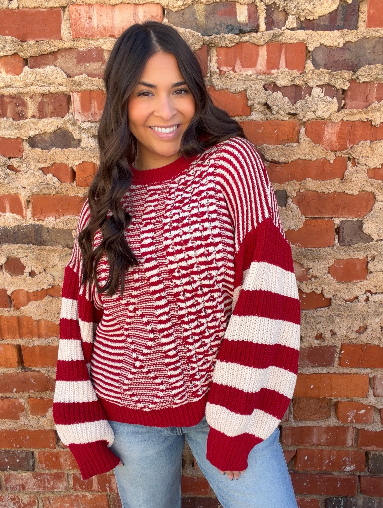 Tops | Sweater Red Multi Pattern Crochet