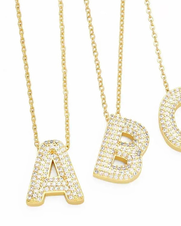 Necklace | Gold Rhinestone Letter Initial Pendant