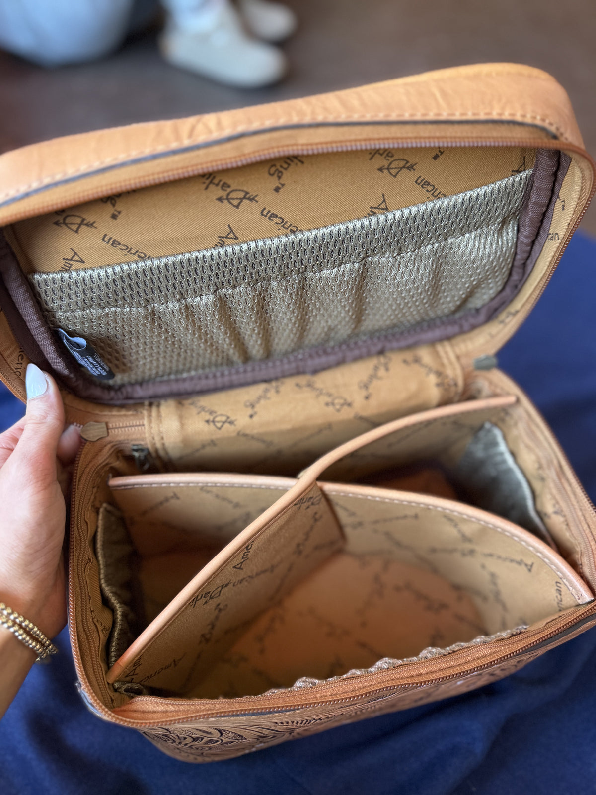 Jewelry Storage | Tan Hand Tooled Leather Organizer Case