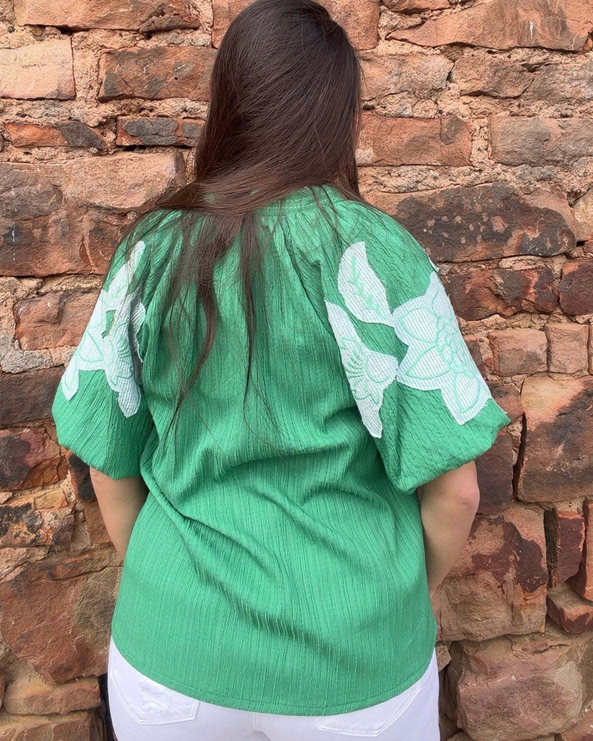 Embroidered Balloon Sleeve Blouse