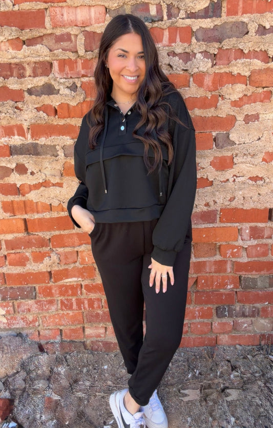 Sets | Black Double Soft Hoodie and Cuff Pant