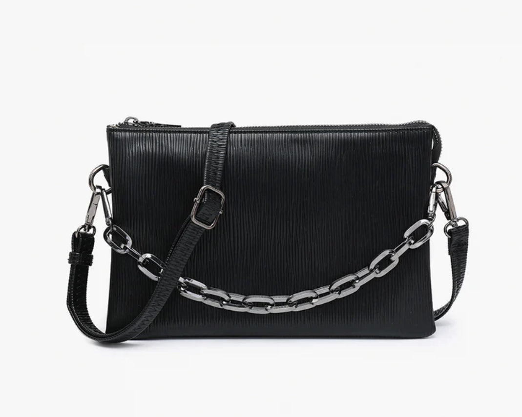 Purses | Textured Black Crossbody with Guitar Strap