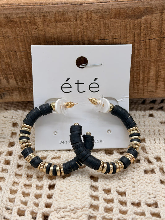 Black Beaded Semi Hoop Earrings