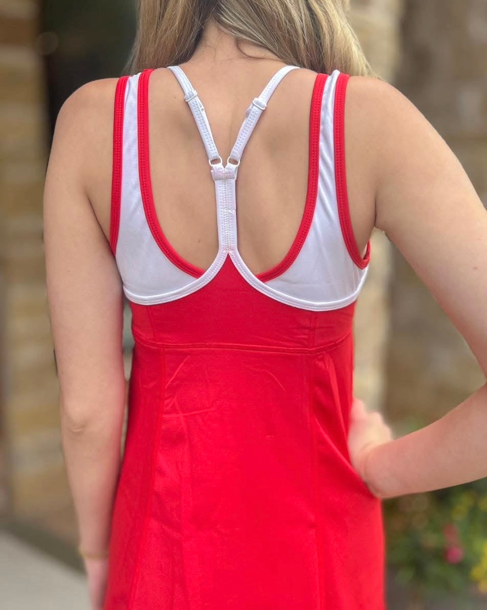 Athleisure | Dress Red With White Double Straps Athletic