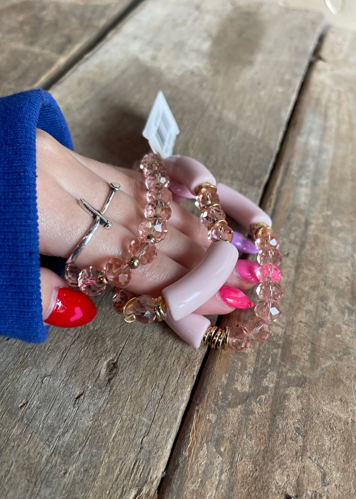 Bracelet | Pink 3 Row Glass Bead Stretch Bracelet